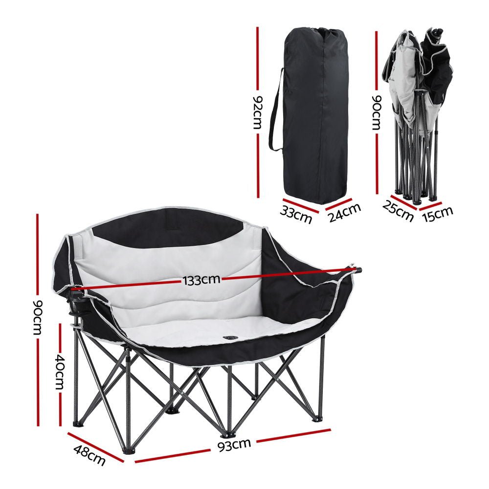 Camping Chair Double Folding Moon Chair Portable Seat 240KG - Outdoor Recreation > Camping > Camp Furniture - Rivercity House & Home Co. (ABN 18 642 972 209) - Affordable Modern Furniture Australia