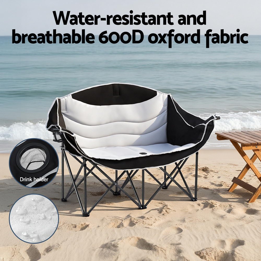 Camping Chair Double Folding Moon Chair Portable Seat 240KG - Outdoor Recreation > Camping > Camp Furniture - Rivercity House & Home Co. (ABN 18 642 972 209) - Affordable Modern Furniture Australia