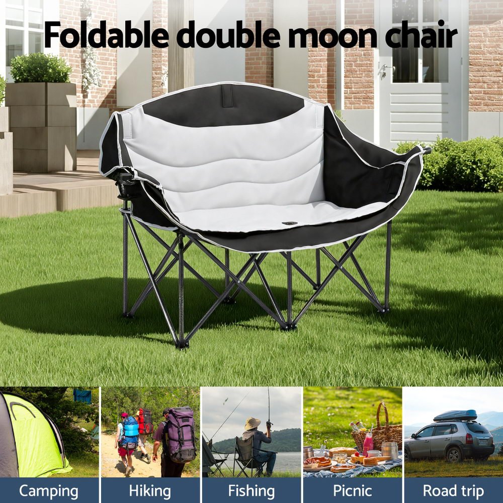 Camping Chair Double Folding Moon Chair Portable Seat 240KG - Outdoor Recreation > Camping > Camp Furniture - Rivercity House & Home Co. (ABN 18 642 972 209) - Affordable Modern Furniture Australia