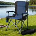 Folding Camping Chair Lightweight Portable Outdoor Seat with Drink Holder 120KG Capacity - Navy Blue