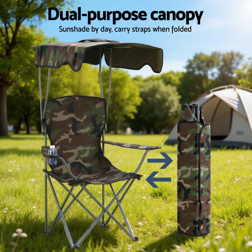 Camping Chair With Canopy Folding Outdoor Portable Seat Lightweight Beach Picnic Fishing Capacity 120KG Army Green - Furniture > Outdoor > Outdoor Chairs - Rivercity House & Home Co. (ABN 18 642 972 209) - Affordable Modern Furniture Australia