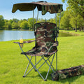 Folding Camping Chair with Canopy Portable Lightweight Outdoor Seat 120KG Capacity - Army Green