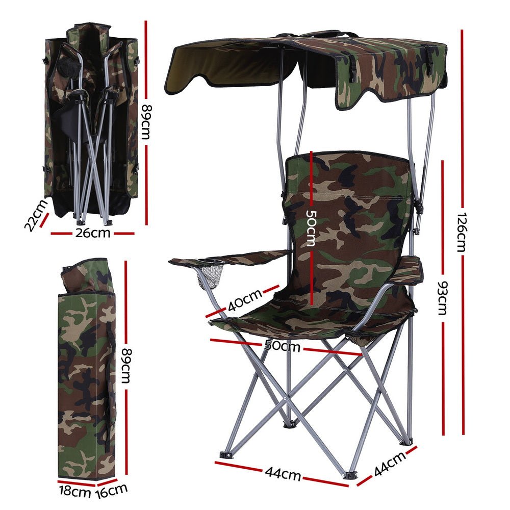 Camping Chair With Canopy Folding Outdoor Portable Seat Lightweight Beach Picnic Fishing Capacity 120KG Army Green - Furniture > Outdoor > Outdoor Chairs - Rivercity House & Home Co. (ABN 18 642 972 209) - Affordable Modern Furniture Australia