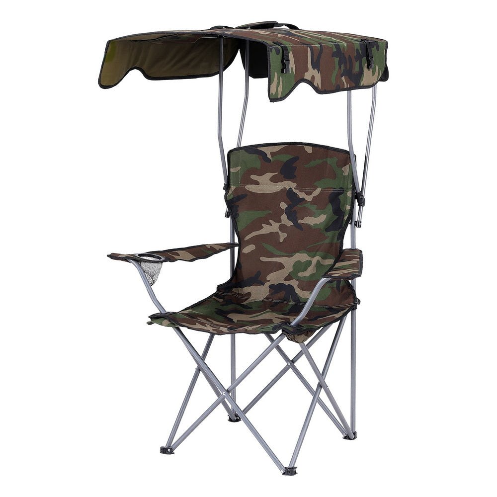 Camping Chair With Canopy Folding Outdoor Portable Seat Lightweight Beach Picnic Fishing Capacity 120KG Army Green - Furniture > Outdoor > Outdoor Chairs - Rivercity House & Home Co. (ABN 18 642 972 209) - Affordable Modern Furniture Australia