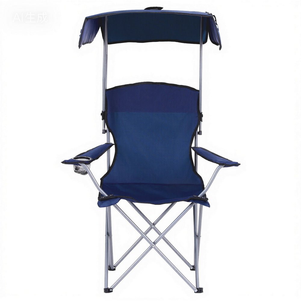 Camping Chair With Canopy Folding Outdoor Portable Seat Lightweight Beach Picnic Fishing Capacity 120KG Navy Blue - Furniture > Outdoor > Outdoor Chairs - Rivercity House & Home Co. (ABN 18 642 972 209) - Affordable Modern Furniture Australia