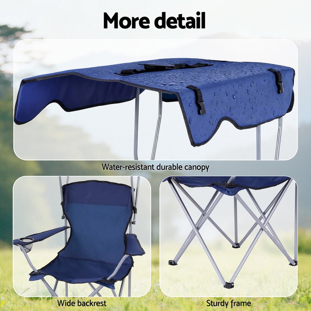 Camping Chair With Canopy Folding Outdoor Portable Seat Lightweight Beach Picnic Fishing Capacity 120KG Navy Blue - Furniture > Outdoor > Outdoor Chairs - Rivercity House & Home Co. (ABN 18 642 972 209) - Affordable Modern Furniture Australia