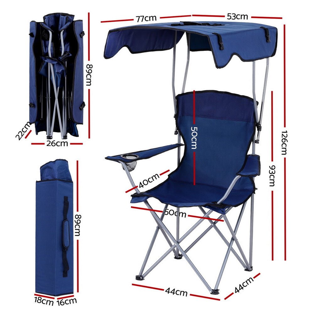 Camping Chair With Canopy Folding Outdoor Portable Seat Lightweight Beach Picnic Fishing Capacity 120KG Navy Blue - Furniture > Outdoor > Outdoor Chairs - Rivercity House & Home Co. (ABN 18 642 972 209) - Affordable Modern Furniture Australia