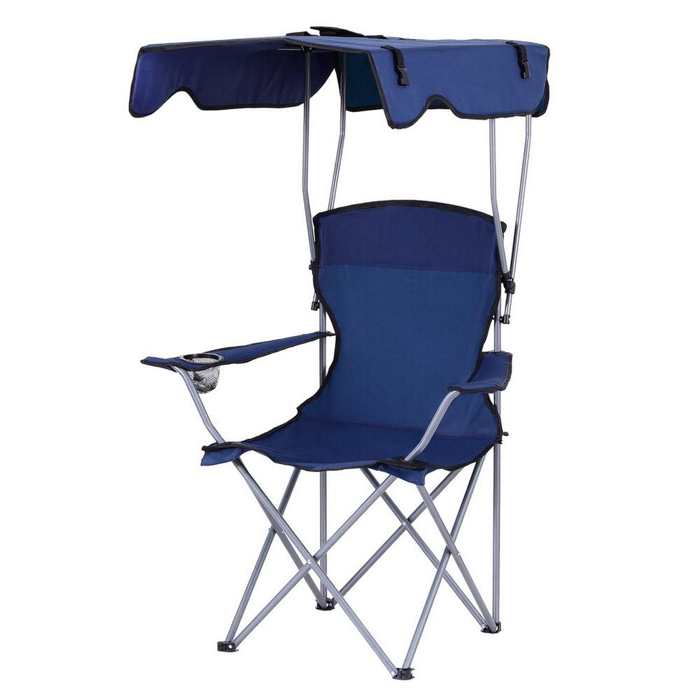 Camping Chair With Canopy Folding Outdoor Portable Seat Lightweight Beach Picnic Fishing Capacity 120KG Navy Blue - Furniture > Outdoor > Outdoor Chairs - Rivercity House & Home Co. (ABN 18 642 972 209) - Affordable Modern Furniture Australia