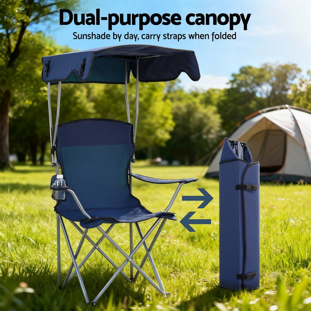 Camping Chair With Canopy Folding Outdoor Portable Seat Lightweight Beach Picnic Fishing Capacity 120KG Navy Blue - Furniture > Outdoor > Outdoor Chairs - Rivercity House & Home Co. (ABN 18 642 972 209) - Affordable Modern Furniture Australia