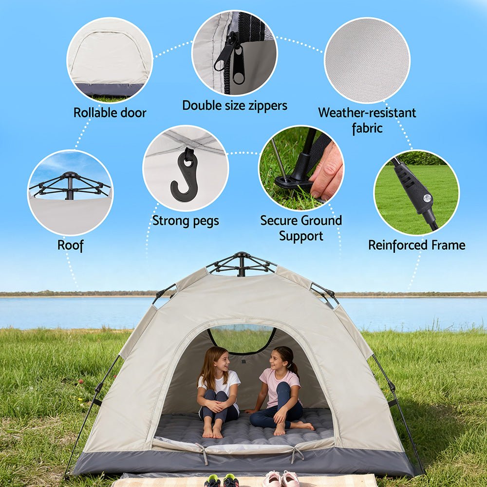 Camping Tent Instant Tent Pop up 2 Person Outdoor Hiking Tents Hiking Beige - Outdoor Recreation > Camping > Tents - Rivercity House & Home Co. (ABN 18 642 972 209) - Affordable Modern Furniture Australia