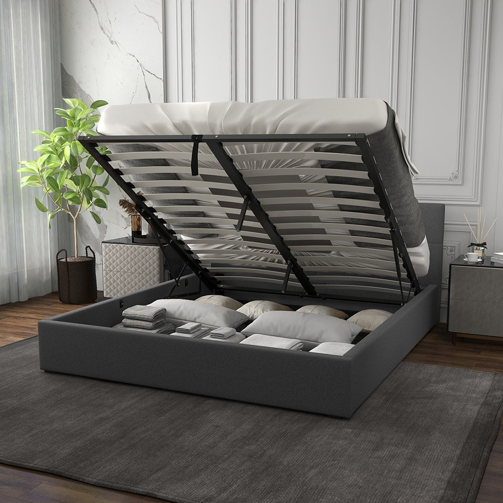 Capri Double Gas Lift Bed with Tufted Headboard - Grey No.28 - Rivercity House & Home Co. (ABN 18 642 972 209) - Affordable Modern Furniture Australia