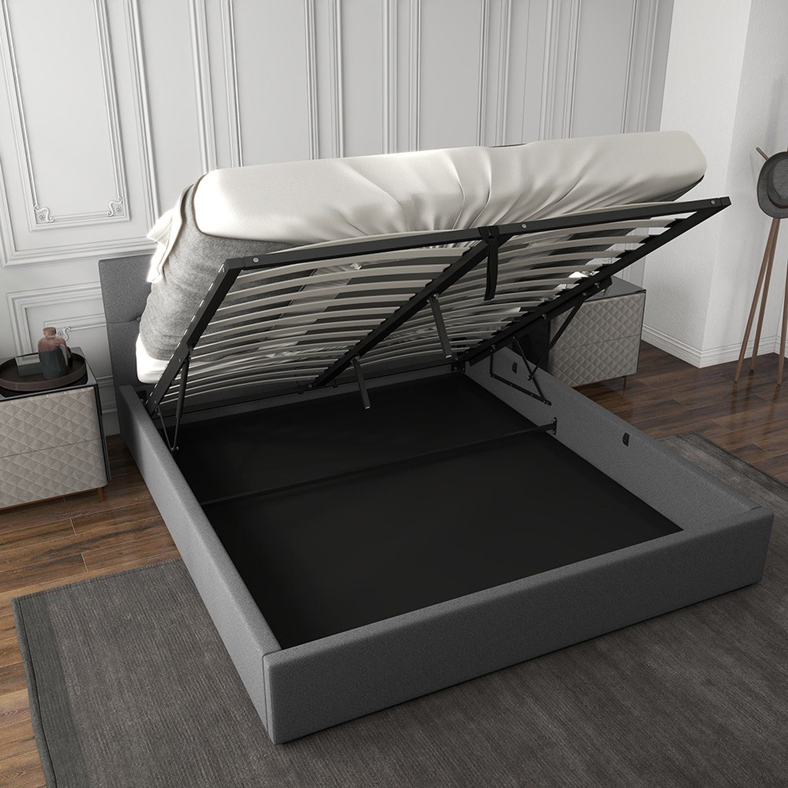 Capri Double Gas Lift Bed with Tufted Headboard - Grey No.28 - Rivercity House & Home Co. (ABN 18 642 972 209) - Affordable Modern Furniture Australia