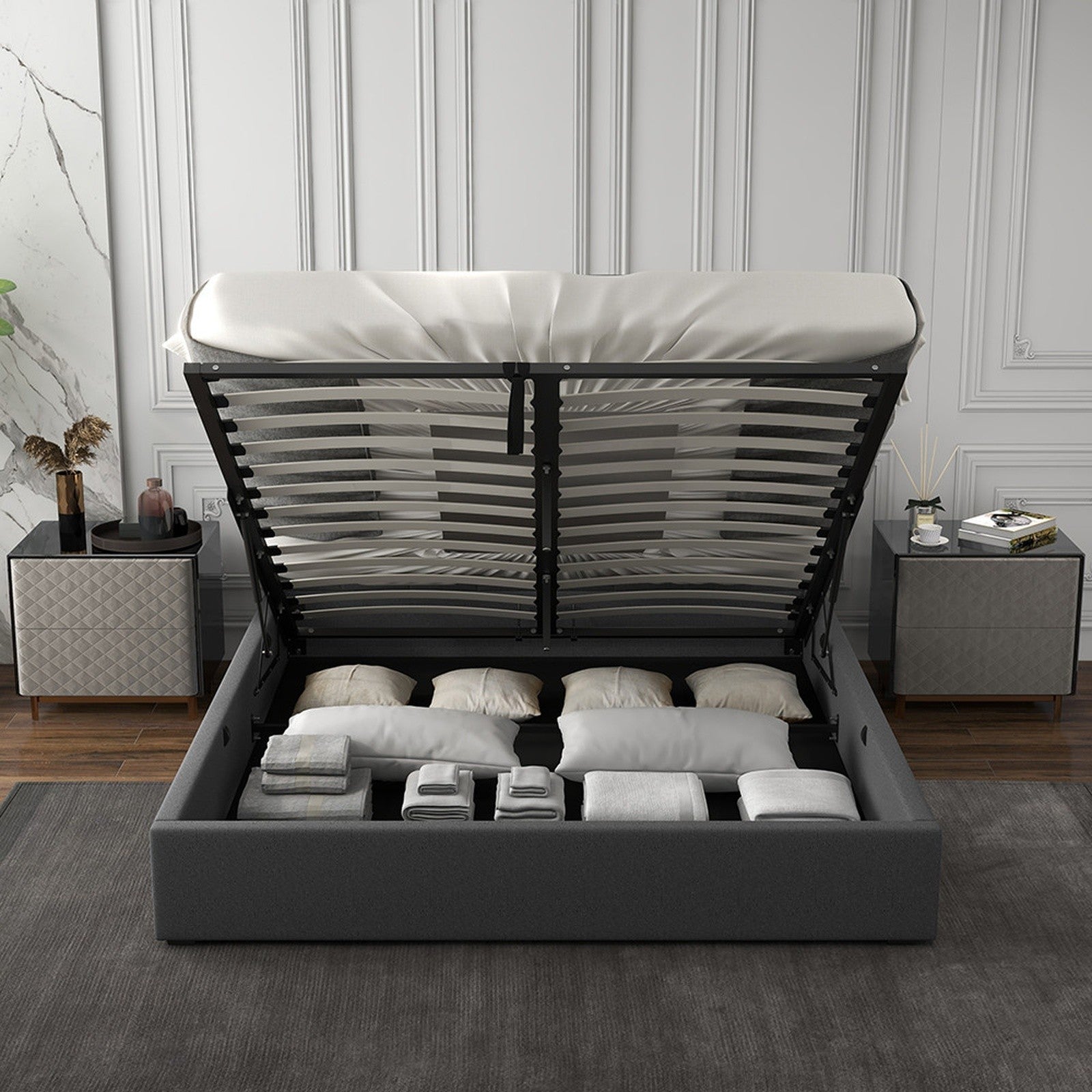 Capri King Gas Lift Bed Frame with Headboard Model 3 - Grey No.28 - Rivercity House & Home Co. (ABN 18 642 972 209) - Affordable Modern Furniture Australia