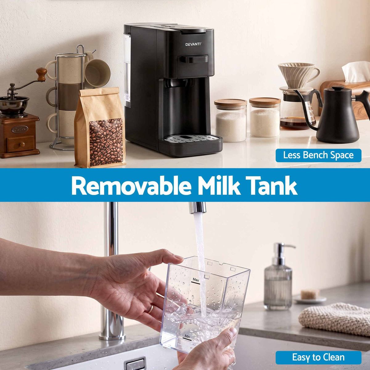 Capsule Coffee Pod Machine with Milk Frother - Black - Appliances > Kitchen Appliances > Coffee Machines & Accessories - Rivercity House & Home Co. (ABN 18 642 972 209) - Affordable Modern Furniture Australia