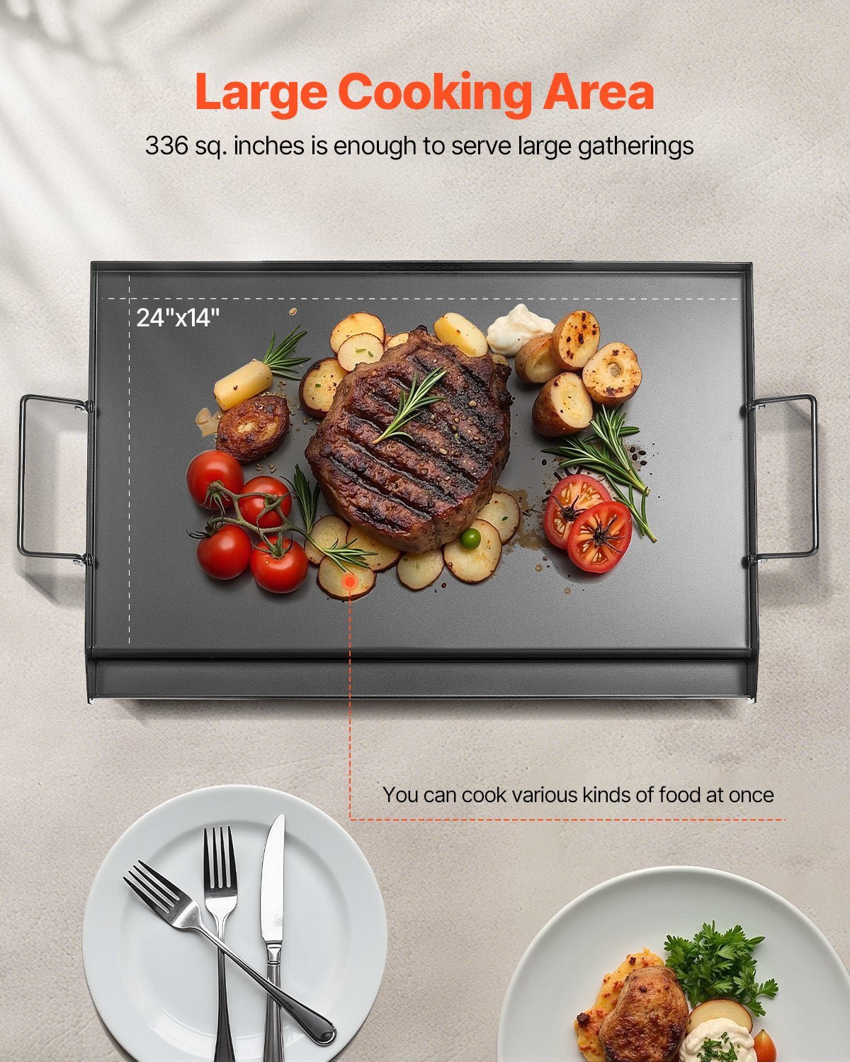 Carbon Steel Griddle, 24x16 inch Universal Flat Top Rectangular Plate, Gas Grill Griddle for BBQ Grill, Teppanyaki, Portable Family Cookware with Handle, for Camping Tailgating Party - Outdoor Recreation > Boating > Paddles & Oars - Rivercity House & Home Co. (ABN 18 642 972 209) - Affordable Modern Furniture Australia