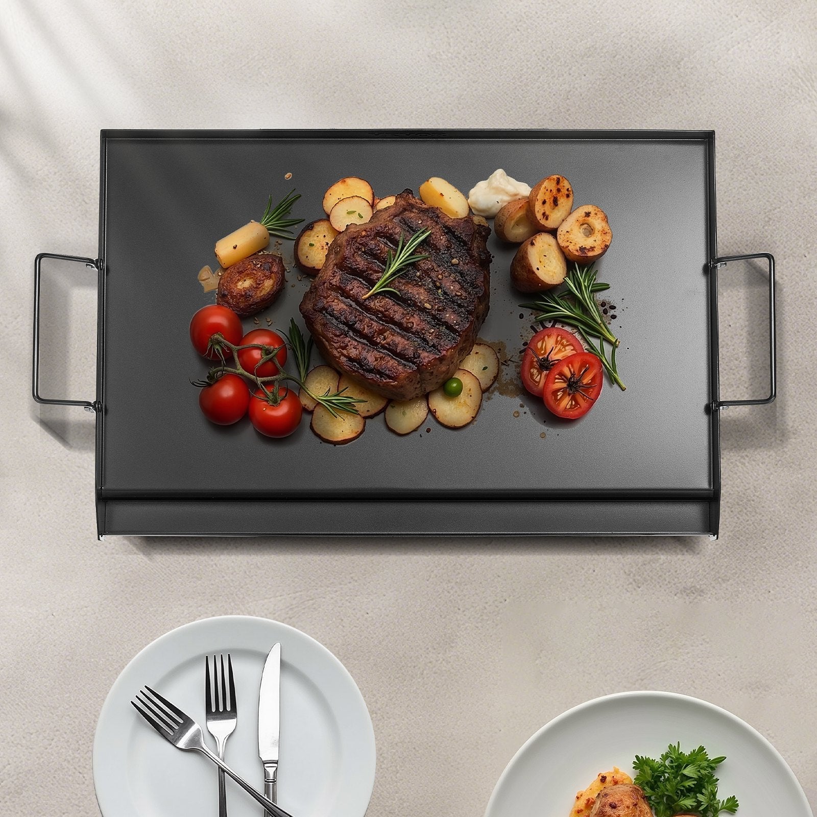 Carbon Steel Griddle, 24x16 inch Universal Flat Top Rectangular Plate, Gas Grill Griddle for BBQ Grill, Teppanyaki, Portable Family Cookware with Handle, for Camping Tailgating Party - Outdoor Recreation > Boating > Paddles & Oars - Rivercity House & Home Co. (ABN 18 642 972 209) - Affordable Modern Furniture Australia