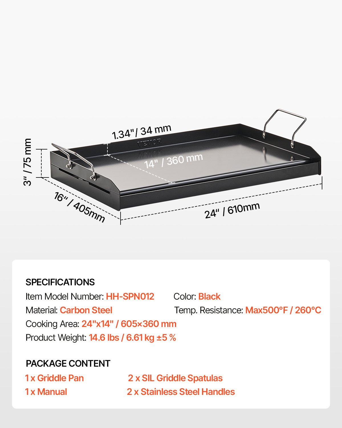 Carbon Steel Griddle, 24x16 inch Universal Flat Top Rectangular Plate, Gas Grill Griddle for BBQ Grill, Teppanyaki, Portable Family Cookware with Handle, for Camping Tailgating Party - Outdoor Recreation > Boating > Paddles & Oars - Rivercity House & Home Co. (ABN 18 642 972 209) - Affordable Modern Furniture Australia