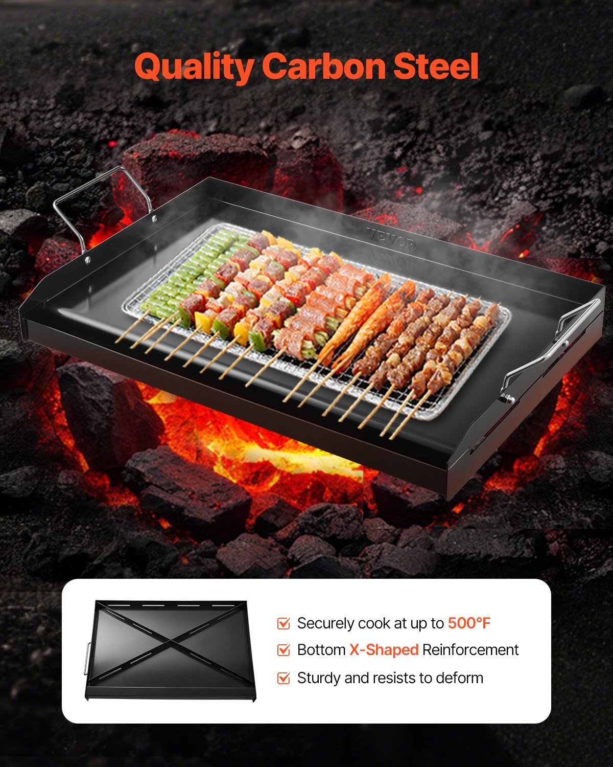 Carbon Steel Griddle, 24x16 inch Universal Flat Top Rectangular Plate, Gas Grill Griddle for BBQ Grill, Teppanyaki, Portable Family Cookware with Handle, for Camping Tailgating Party - Outdoor Recreation > Boating > Paddles & Oars - Rivercity House & Home Co. (ABN 18 642 972 209) - Affordable Modern Furniture Australia