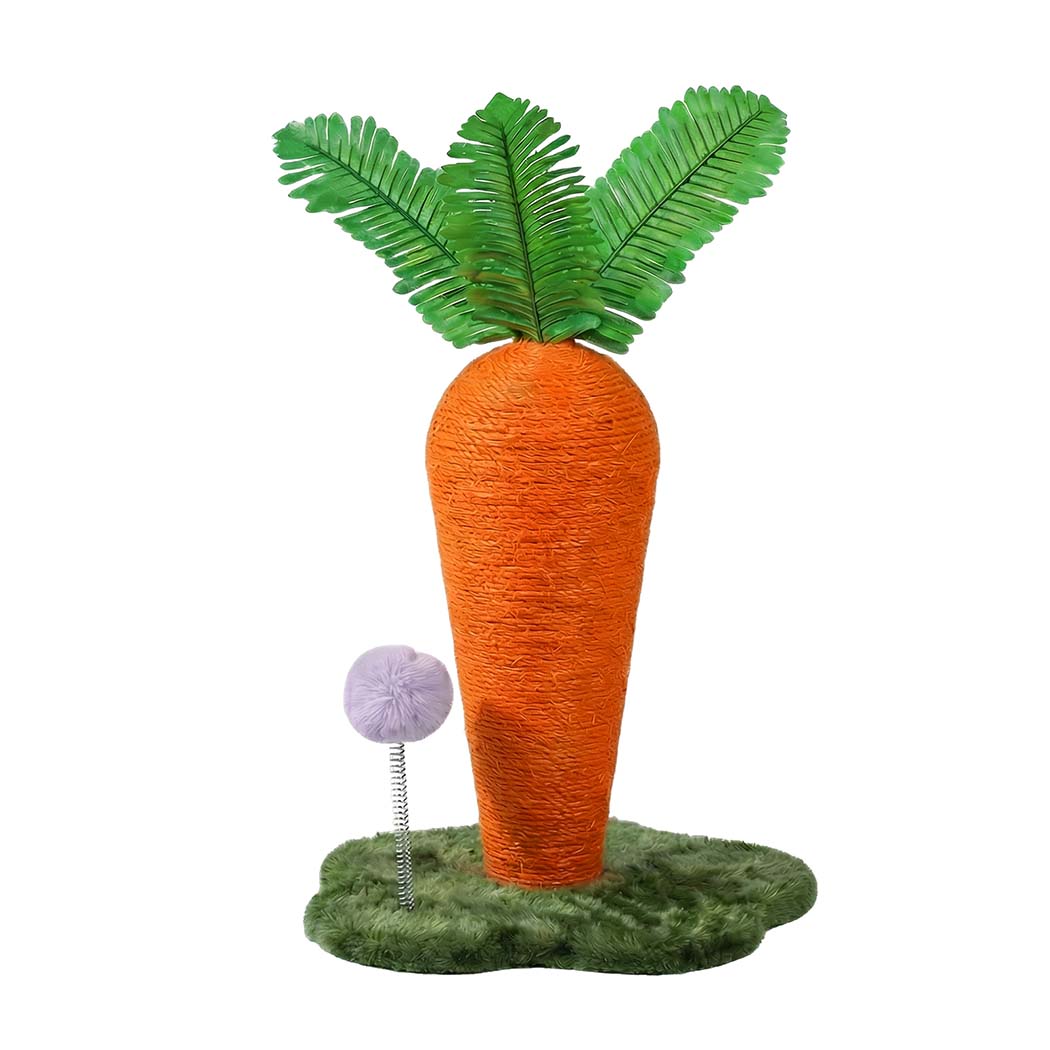 Carrot Cat Scratching Post with Plush Ball Toy - Orange Green - Rivercity House & Home Co. (ABN 18 642 972 209) - Affordable Modern Furniture Australia