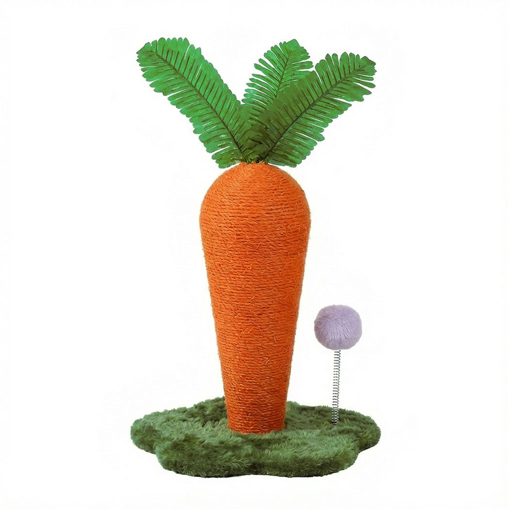 Carrot Cat Scratching Post with Plush Ball Toy - Orange Green - Rivercity House & Home Co. (ABN 18 642 972 209) - Affordable Modern Furniture Australia
