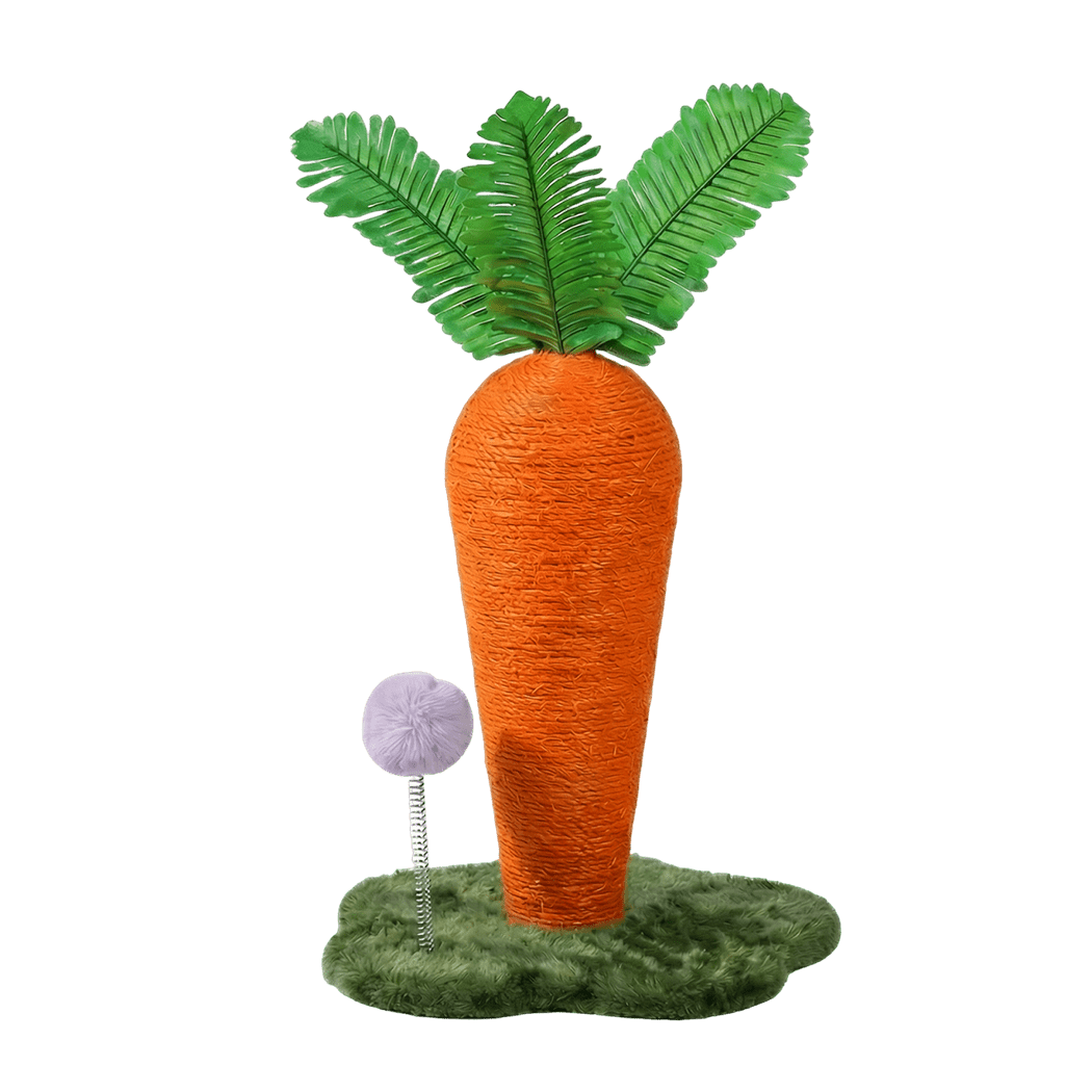 Carrot Cat Scratching Post with Plush Ball Toy - Orange Green - Rivercity House & Home Co. (ABN 18 642 972 209) - Affordable Modern Furniture Australia