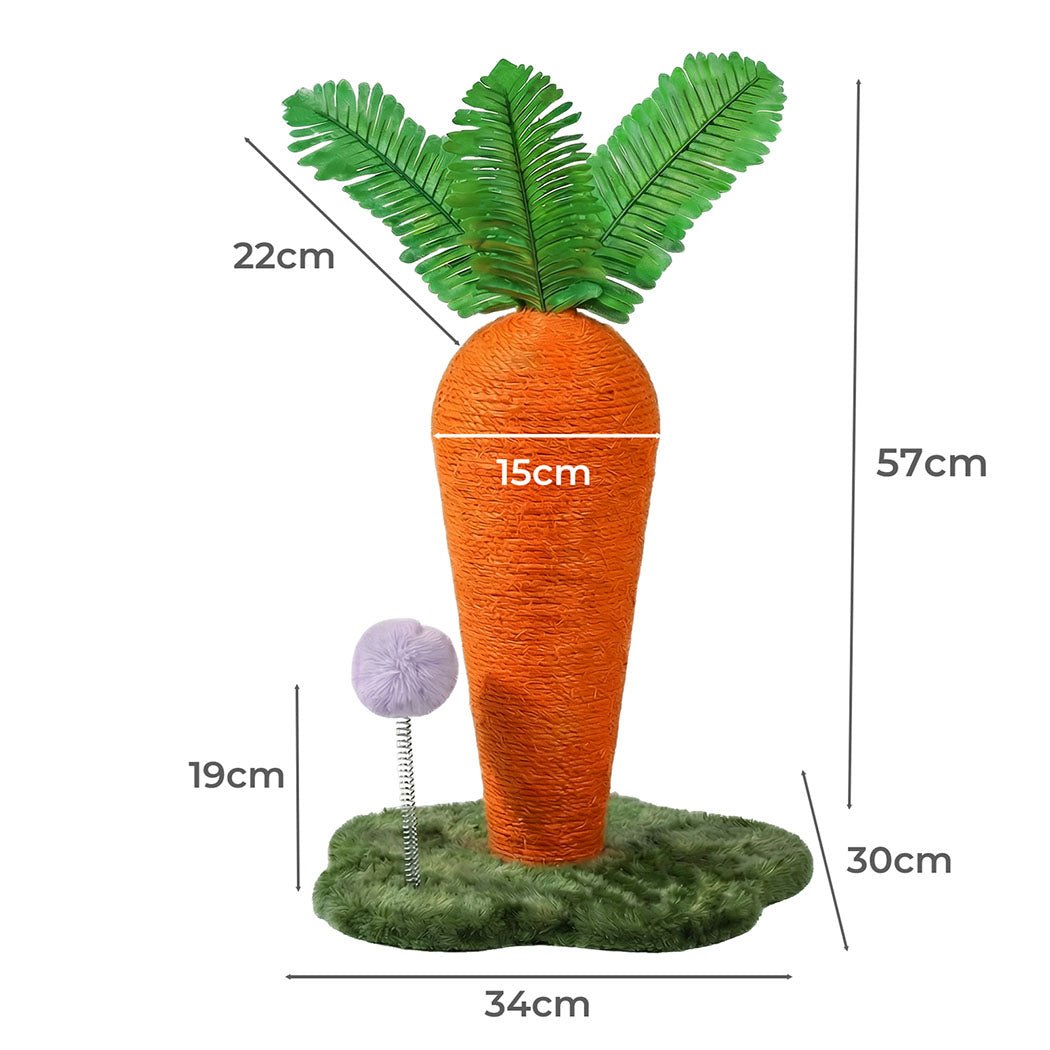 Carrot Cat Scratching Post with Plush Ball Toy - Orange Green - Rivercity House & Home Co. (ABN 18 642 972 209) - Affordable Modern Furniture Australia