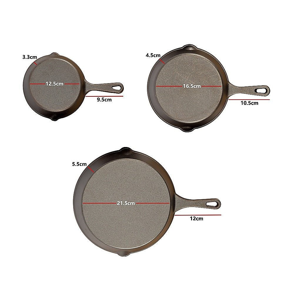 Cast Iron Frying Pan Set – 3PCS Skillet, Grill & Oven Cookware for Home Cooking - Home & Garden > Kitchenware > Kitchen Utensils - Rivercity House & Home Co. (ABN 18 642 972 209) - Affordable Modern Furniture Australia