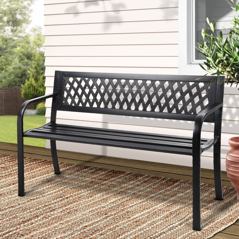 Cast Iron Modern Garden Bench - Black - Rivercity House & Home Co. (ABN 18 642 972 209) - Affordable Modern Furniture Australia