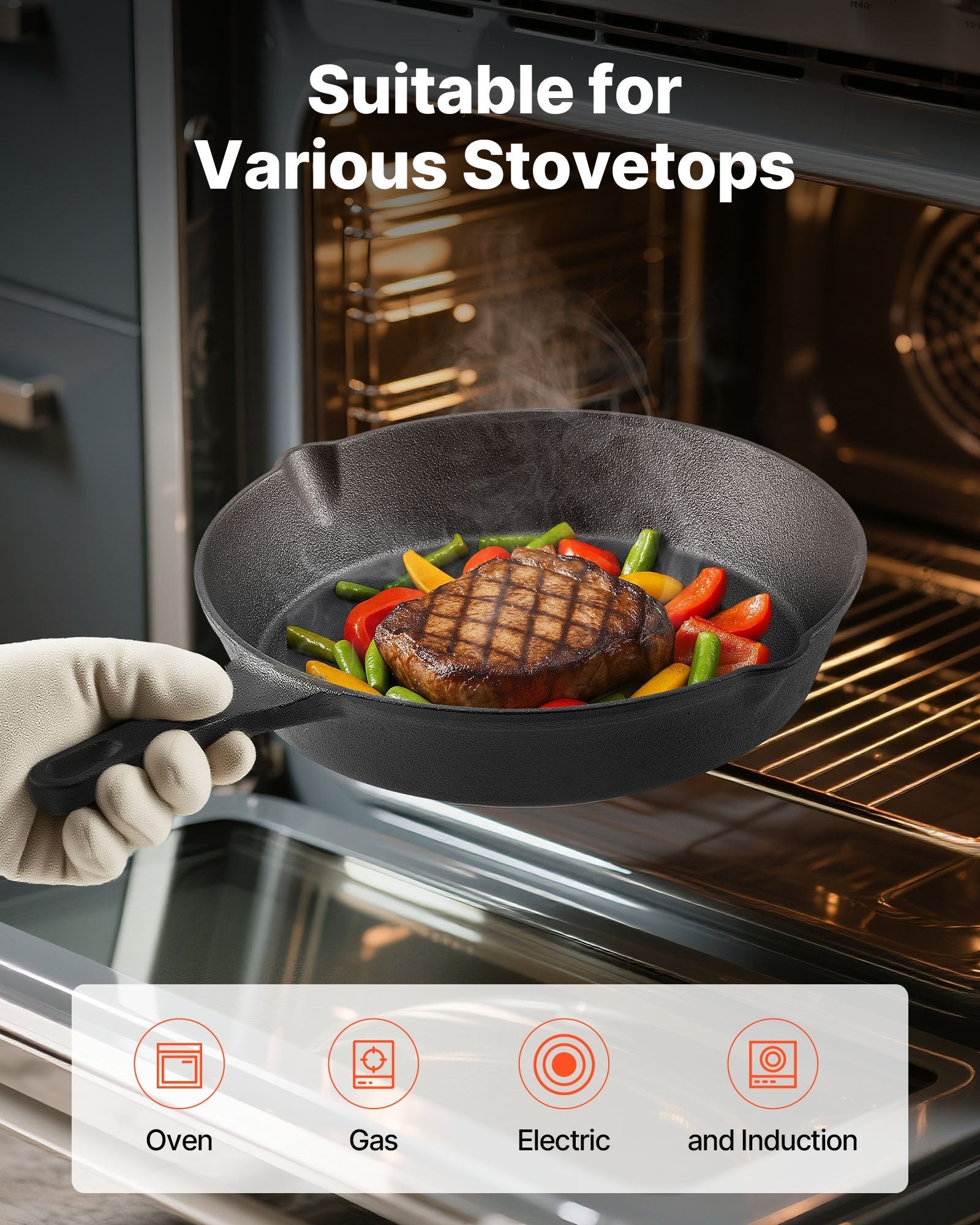 Cast Iron Skillet, 3 Pcs Frying Pan Set (160, 220, 265 mm), Heavy - Duty Skillets with Heat - Resistant Handle, Pre - Seasoned Chef's Pan, Kitchen Cookware, for Oven, Gas, Electrical, Induction, Black - Home & Garden > Kitchenware > Skillets & Frying Pans - Rivercity House & Home Co. (ABN 18 642 972 209) - Affordable Modern Furniture Australia