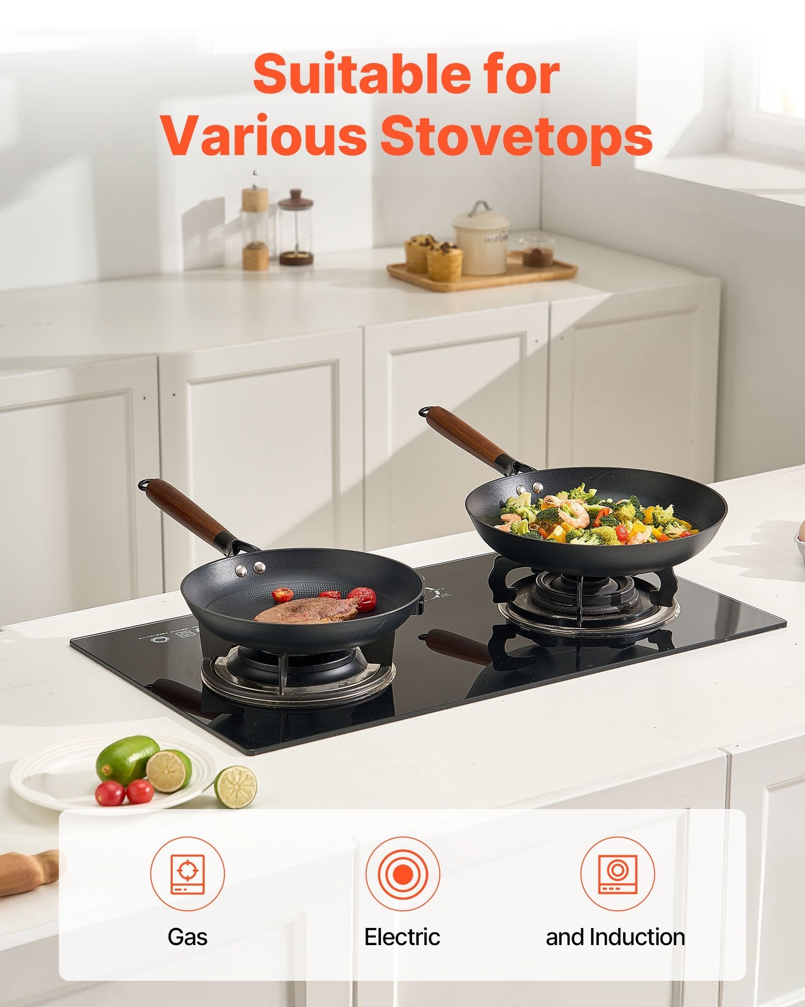 Cast Iron Skillet, 3 - Piece Frying Pan Set (205, 265, 310 mm), Nonstick Skillets with Detachable Wood Handle, Pre - Seasoned Chef's Pan, Kitchen Cookware for Gas, Electrical, and Induction, Black - Home & Garden > Kitchenware > Skillets & Frying Pans - Rivercity House & Home Co. (ABN 18 642 972 209) - Affordable Modern Furniture Australia