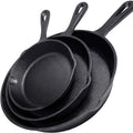 Cast Iron Skillet Cookware 3-Piece Set 10" 8" 6" Pre-Seasoned Pans - Black