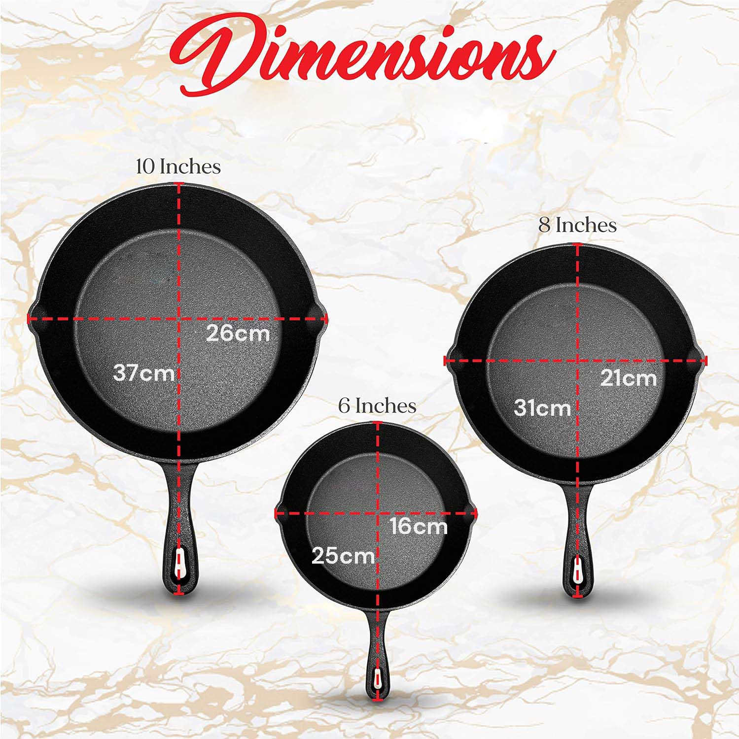 Cast Iron Skillet Cookware 3 - Piece Set Chef Quality Pre - Seasoned Pan 10" 8" 6" Pans - Home & Garden > Kitchenware > Skillets & Frying Pans - Rivercity House & Home Co. (ABN 18 642 972 209) - Affordable Modern Furniture Australia