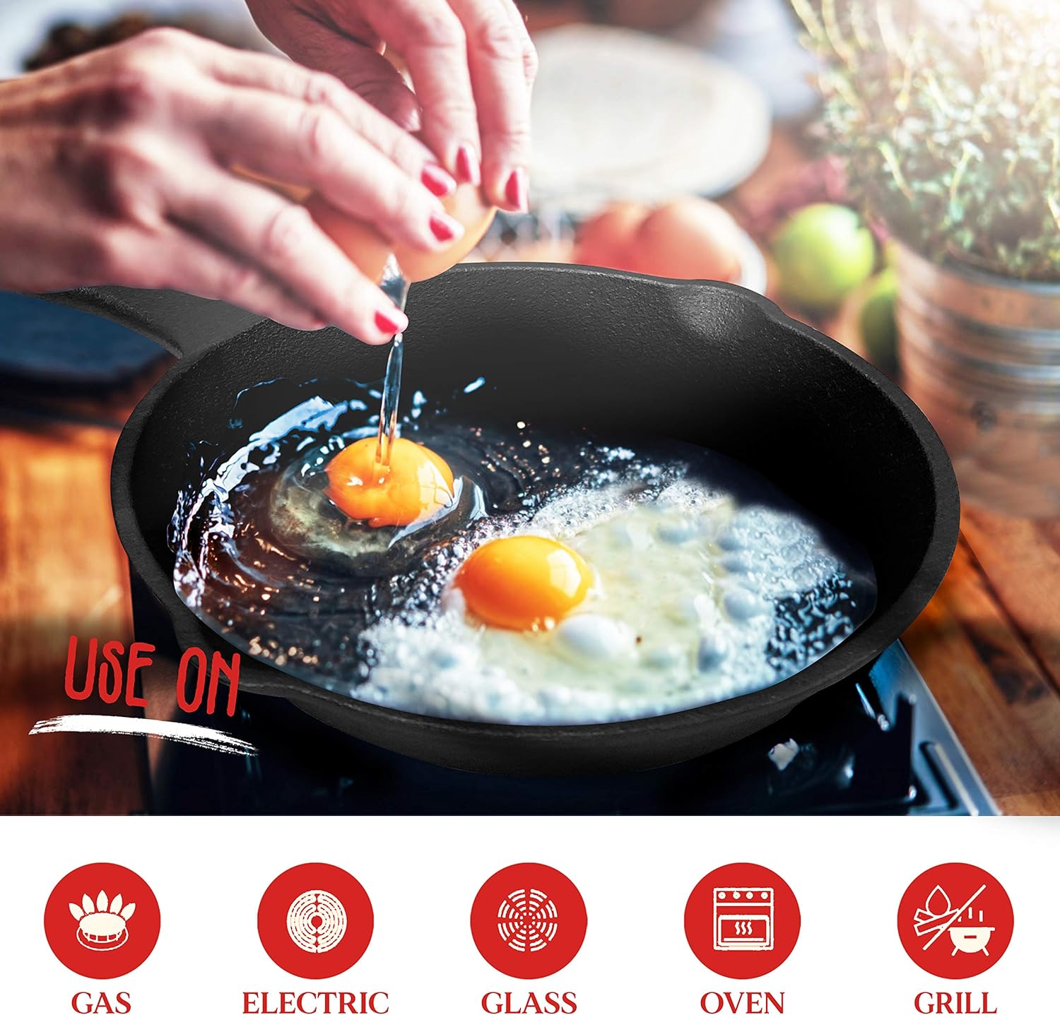 Cast Iron Skillet Cookware 3 - Piece Set Chef Quality Pre - Seasoned Pan 10" 8" 6" Pans - Home & Garden > Kitchenware > Skillets & Frying Pans - Rivercity House & Home Co. (ABN 18 642 972 209) - Affordable Modern Furniture Australia