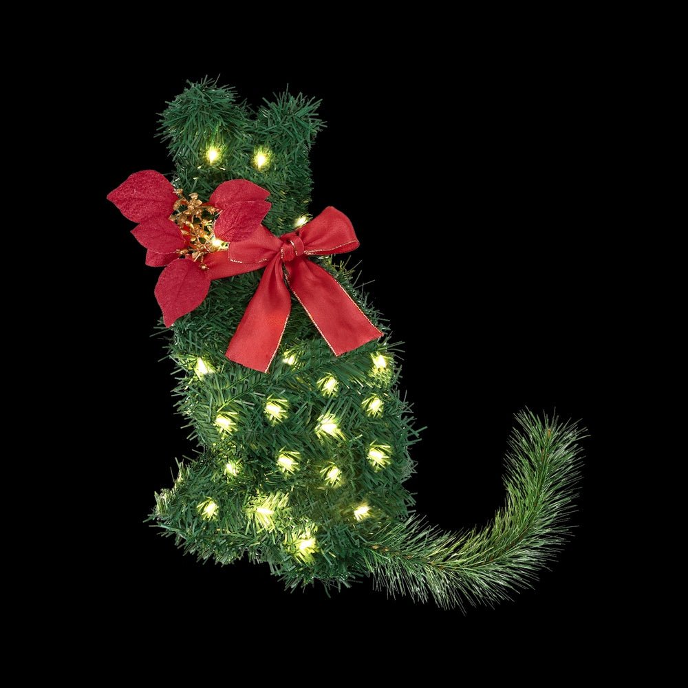 Cat Christmas Wreath Pre-lit 20 LED Xmas Decor Bow Flower 35x30cm - Occasions > Christmas > Christmas Wreaths & Garlands - Rivercity House & Home Co. (ABN 18 642 972 209) - Affordable Modern Furniture Australia