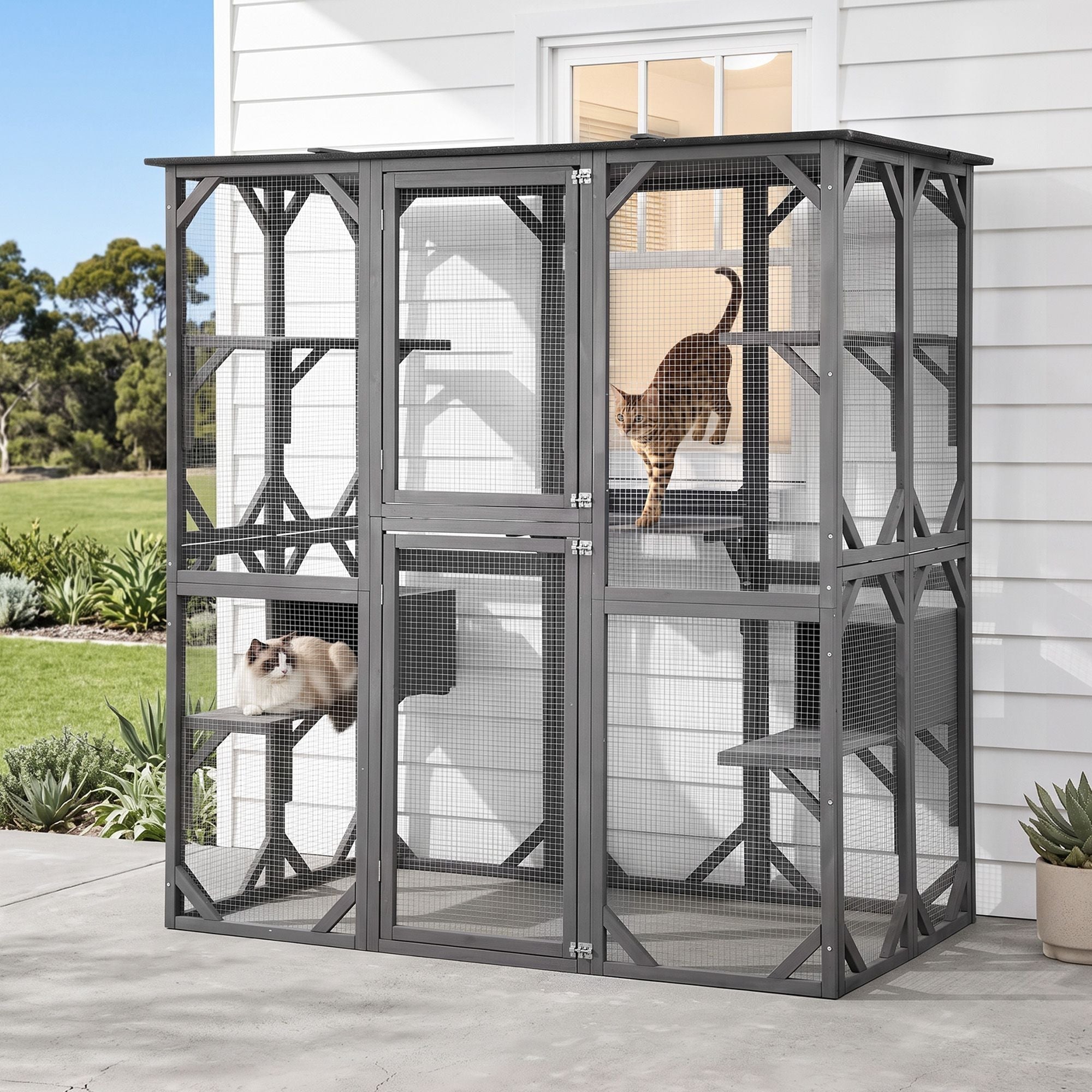 Cat House 181cm Outdoor Catio Enclosure Walk-In Large Rabbit Hutch Grey - Pet Care > Cat Supplies > Cat Furniture - Rivercity House & Home Co. (ABN 18 642 972 209) - Affordable Modern Furniture Australia