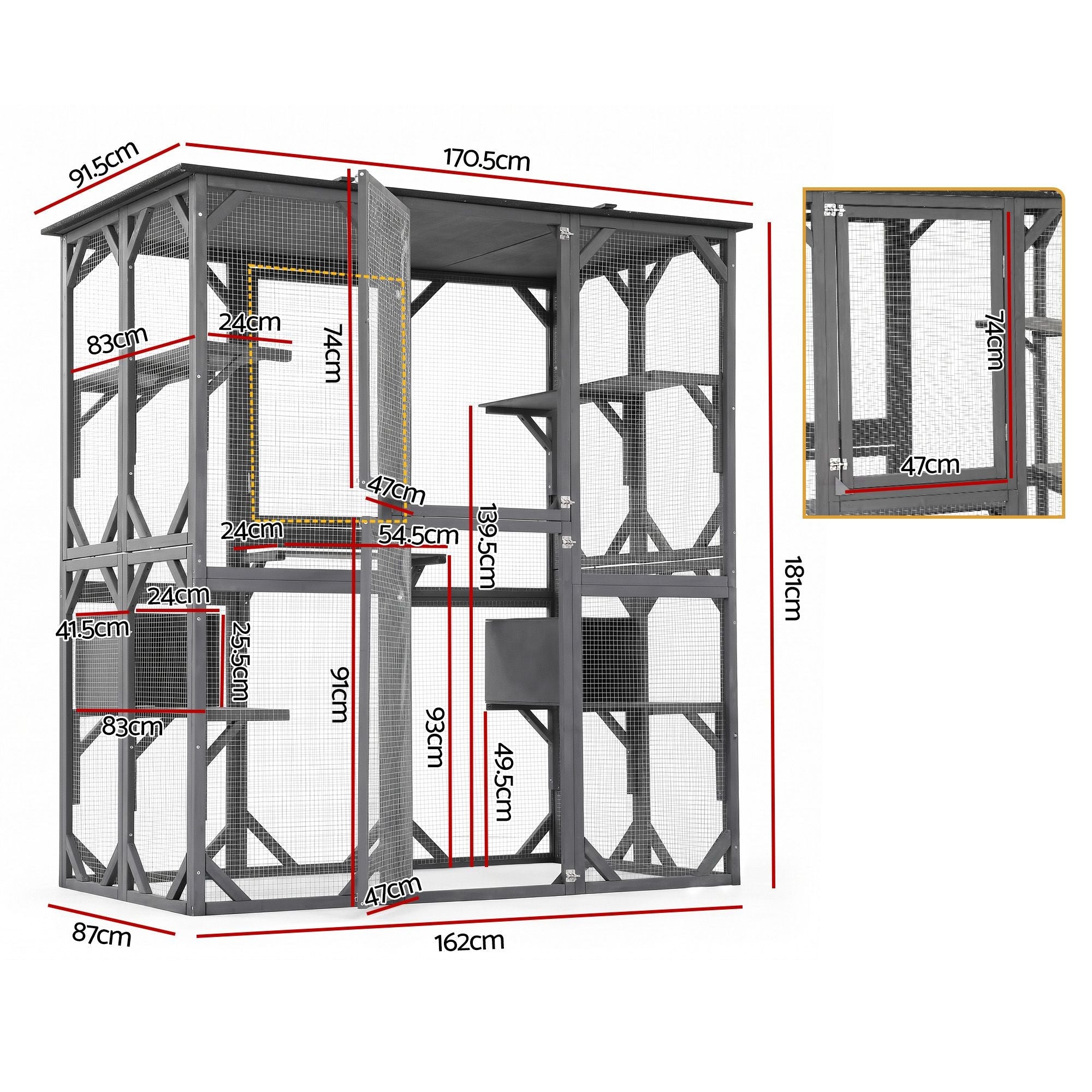 Cat House 181cm Outdoor Catio Enclosure Walk-In Large Rabbit Hutch Grey - Pet Care > Cat Supplies > Cat Furniture - Rivercity House & Home Co. (ABN 18 642 972 209) - Affordable Modern Furniture Australia