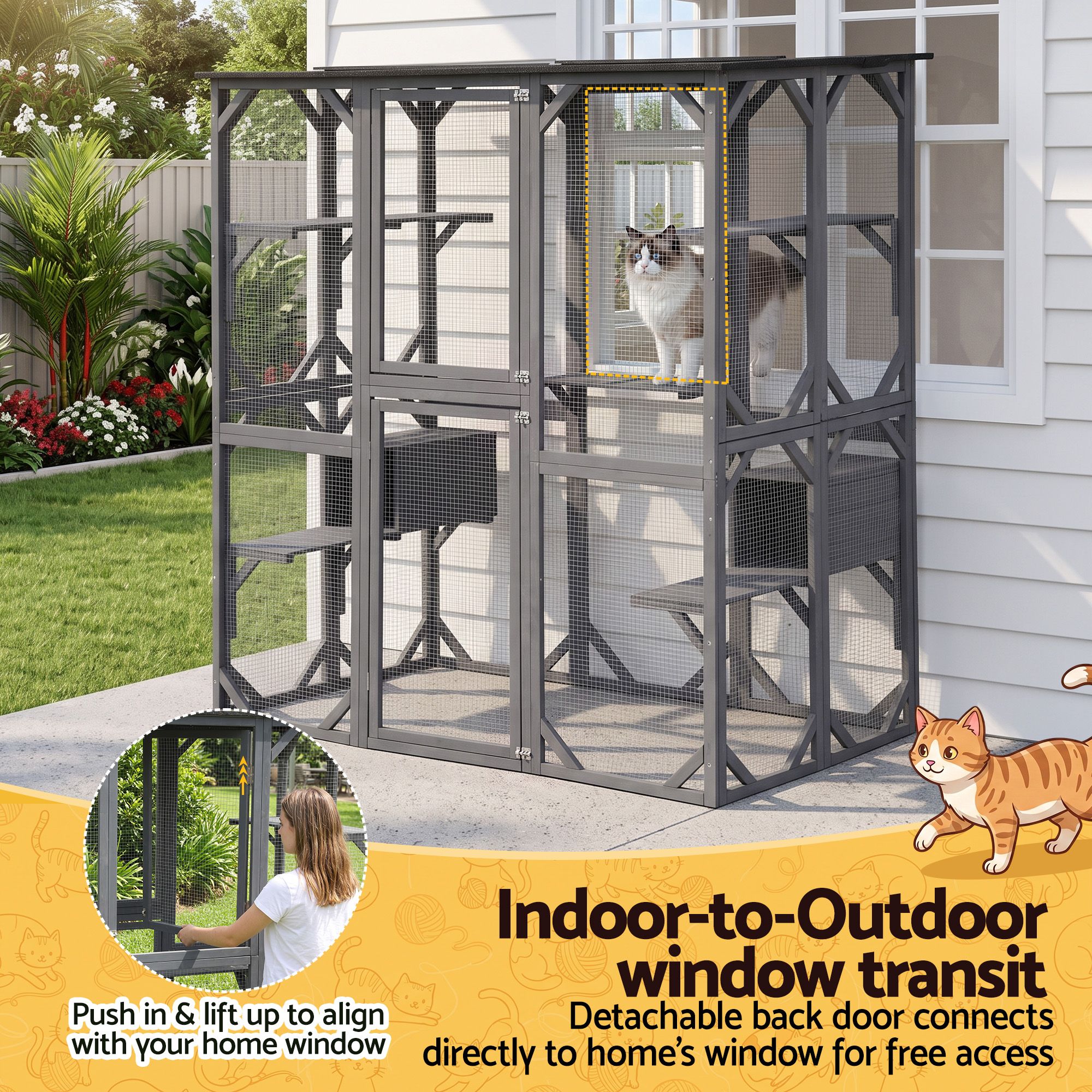 Cat House 181cm Outdoor Catio Enclosure Walk-In Large Rabbit Hutch Grey - Pet Care > Cat Supplies > Cat Furniture - Rivercity House & Home Co. (ABN 18 642 972 209) - Affordable Modern Furniture Australia