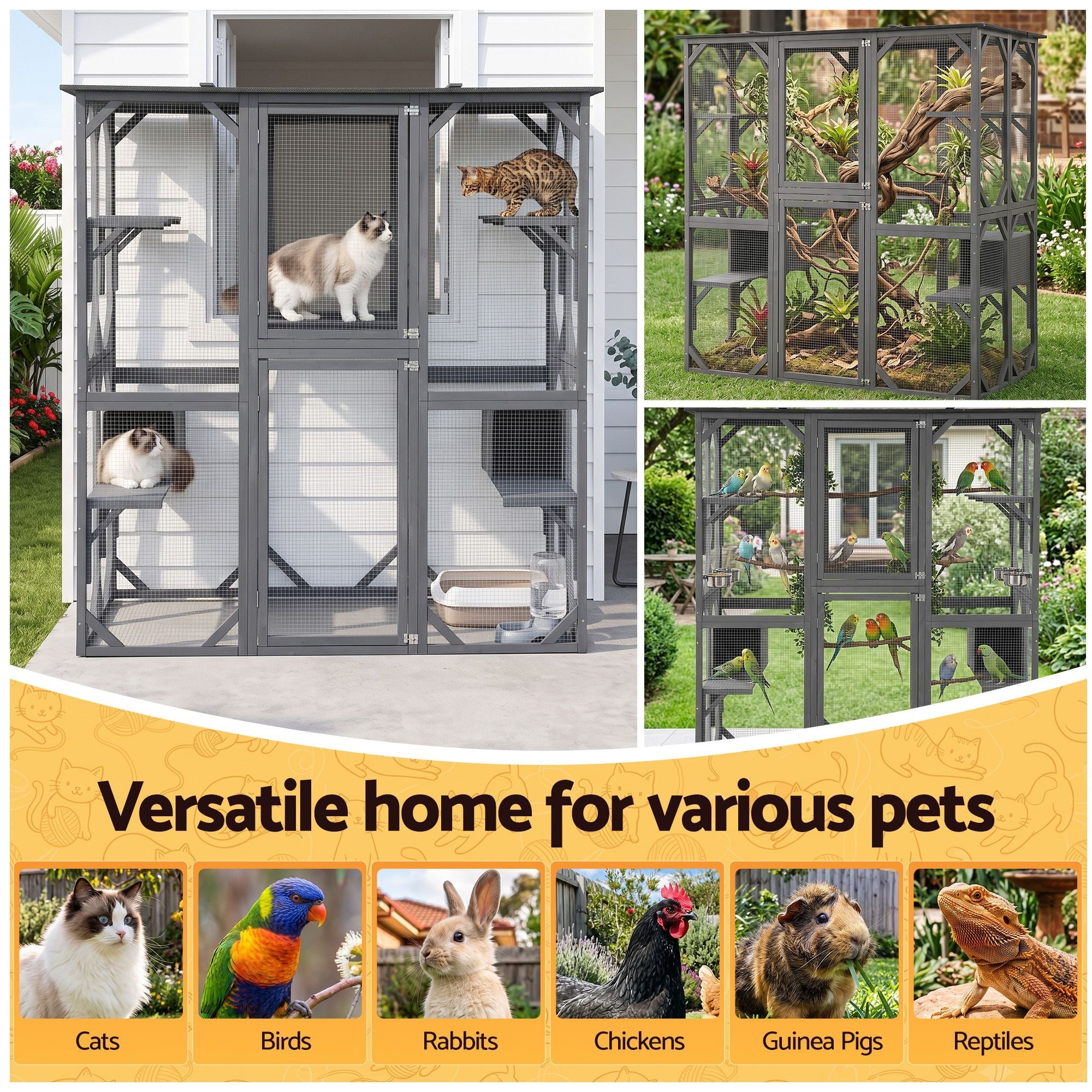 Cat House 181cm Outdoor Catio Enclosure Walk-In Large Rabbit Hutch Grey - Pet Care > Cat Supplies > Cat Furniture - Rivercity House & Home Co. (ABN 18 642 972 209) - Affordable Modern Furniture Australia