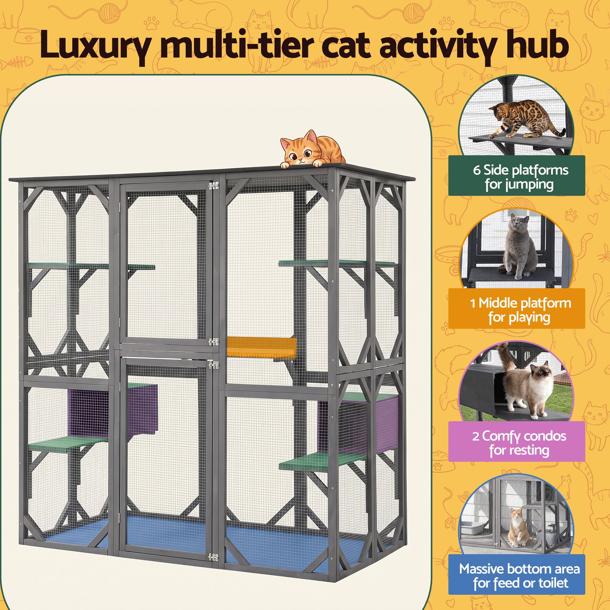Cat House 181cm Outdoor Catio Enclosure Walk-In Large Rabbit Hutch Grey - Pet Care > Cat Supplies > Cat Furniture - Rivercity House & Home Co. (ABN 18 642 972 209) - Affordable Modern Furniture Australia