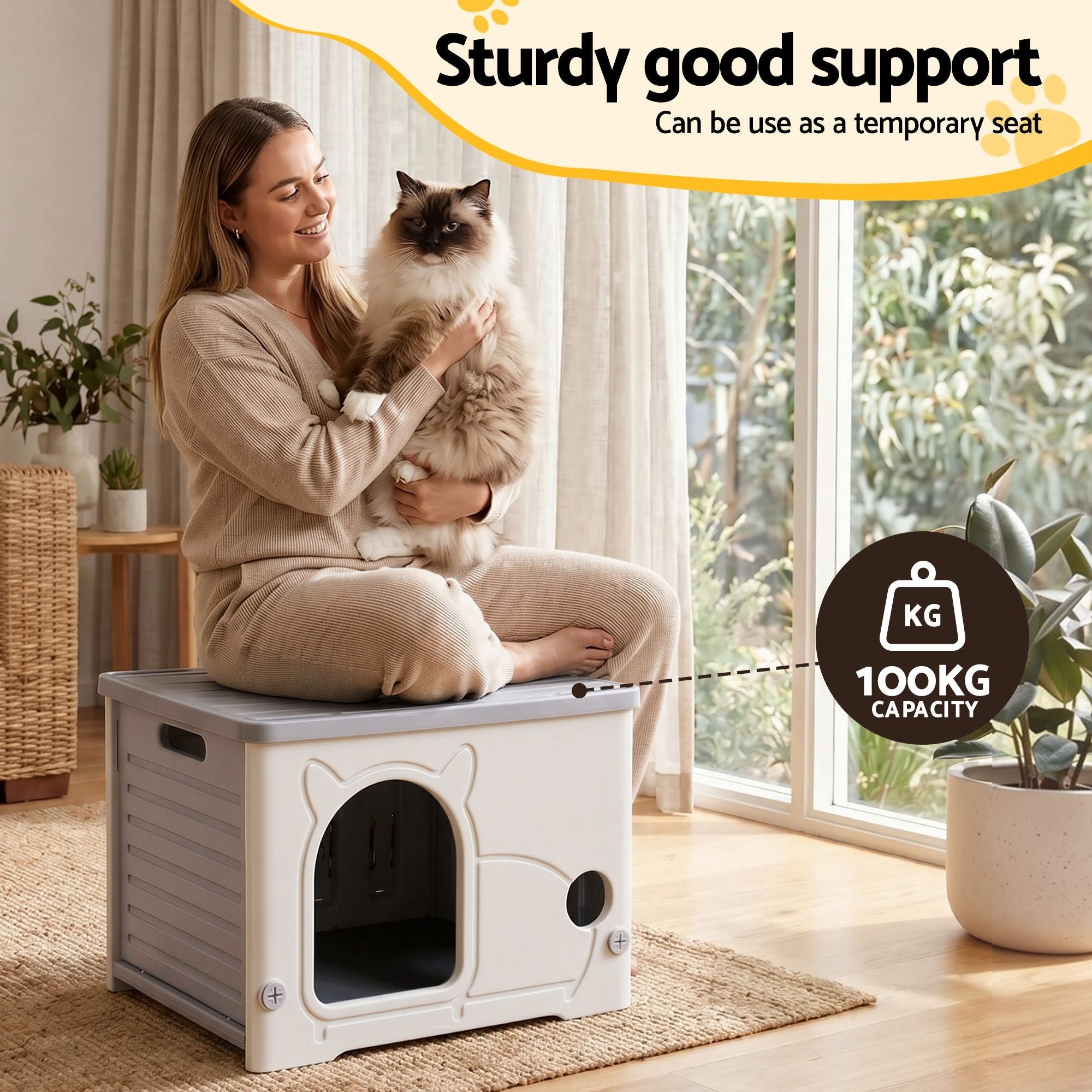 Cat House Enclosed Shelter Stackable Plastic Nest Box 54x41x39cm - Grey - Pet Care > Cat Supplies > Cat Carriers & Crates - Rivercity House & Home Co. (ABN 18 642 972 209) - Affordable Modern Furniture Australia