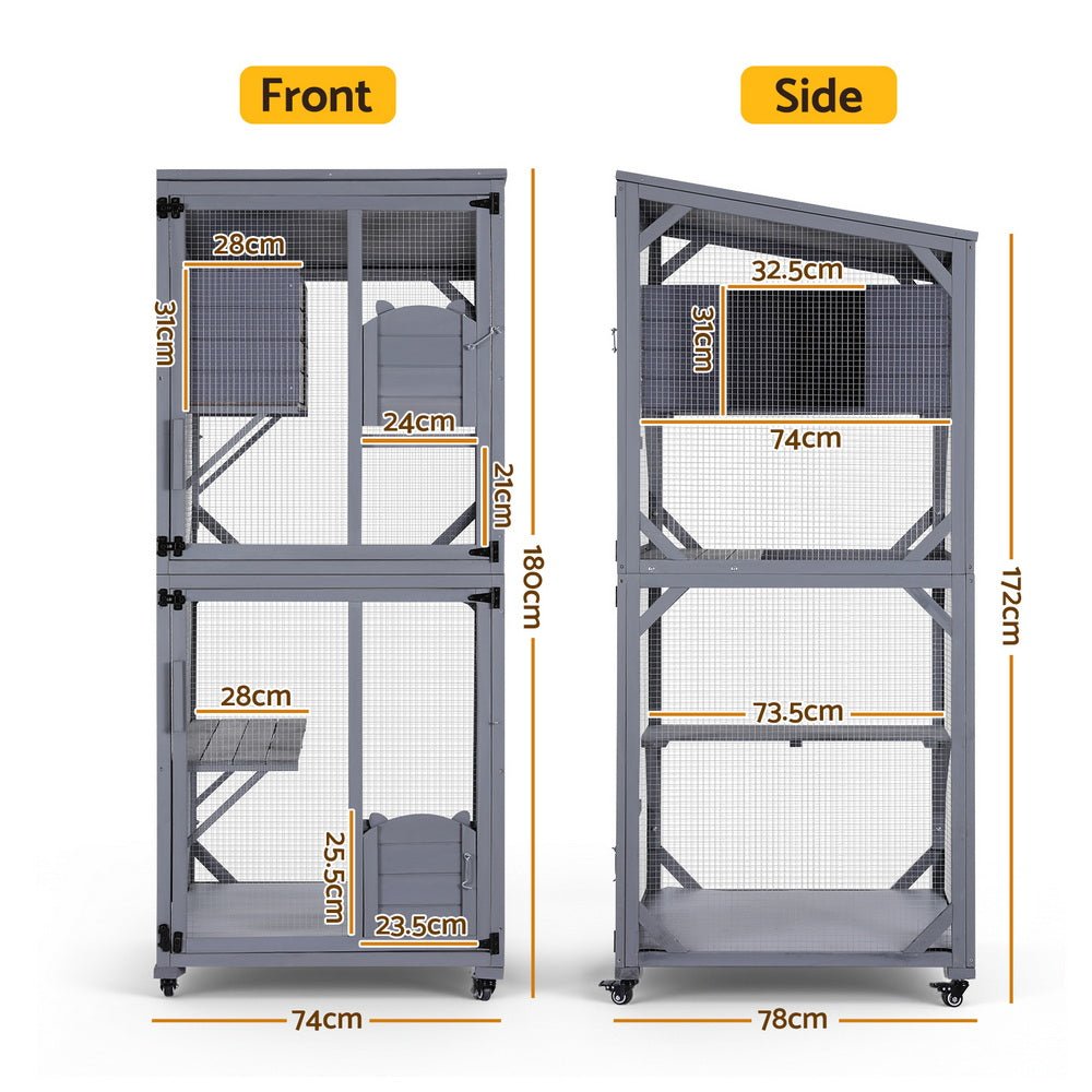 Cat House Wooden 180cm Rabbit Hutch Pet Condo Small Dog Enclosure Cage - Pet Care > Cat Supplies > Cat Carriers & Crates - Rivercity House & Home Co. (ABN 18 642 972 209) - Affordable Modern Furniture Australia
