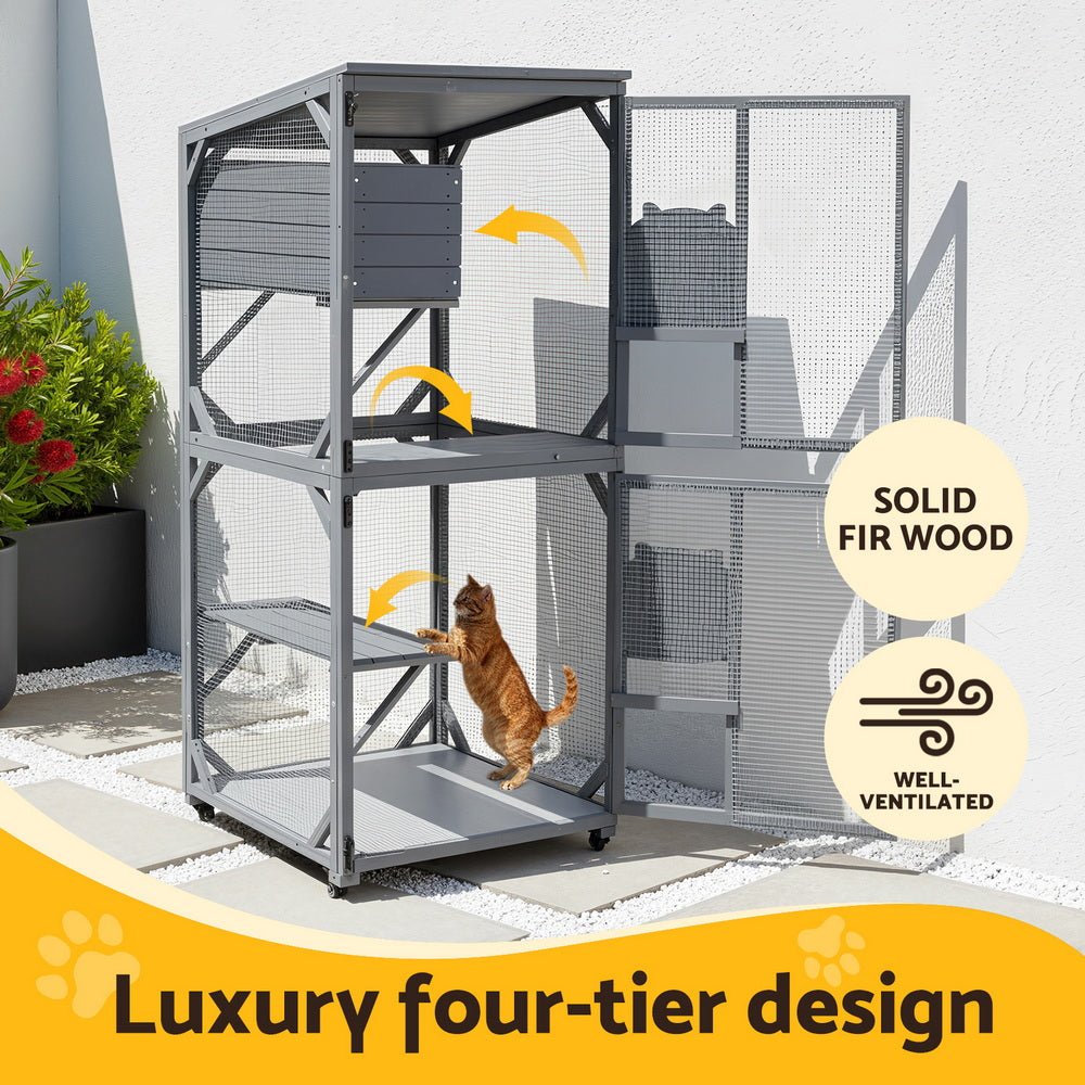 Cat House Wooden 180cm Rabbit Hutch Pet Condo Small Dog Enclosure Cage - Pet Care > Cat Supplies > Cat Carriers & Crates - Rivercity House & Home Co. (ABN 18 642 972 209) - Affordable Modern Furniture Australia