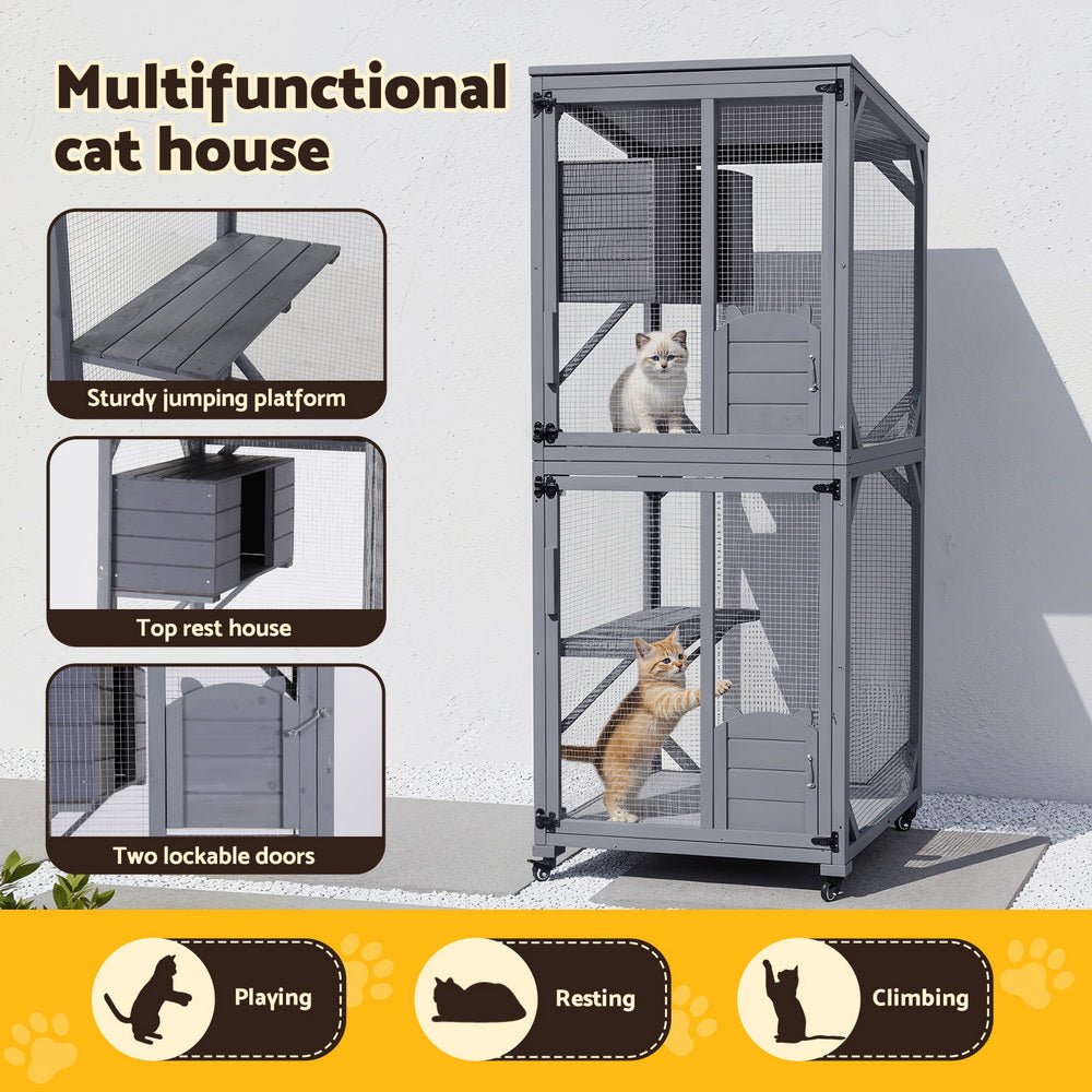 Cat House Wooden 180cm Rabbit Hutch Pet Condo Small Dog Enclosure Cage - Pet Care > Cat Supplies > Cat Carriers & Crates - Rivercity House & Home Co. (ABN 18 642 972 209) - Affordable Modern Furniture Australia