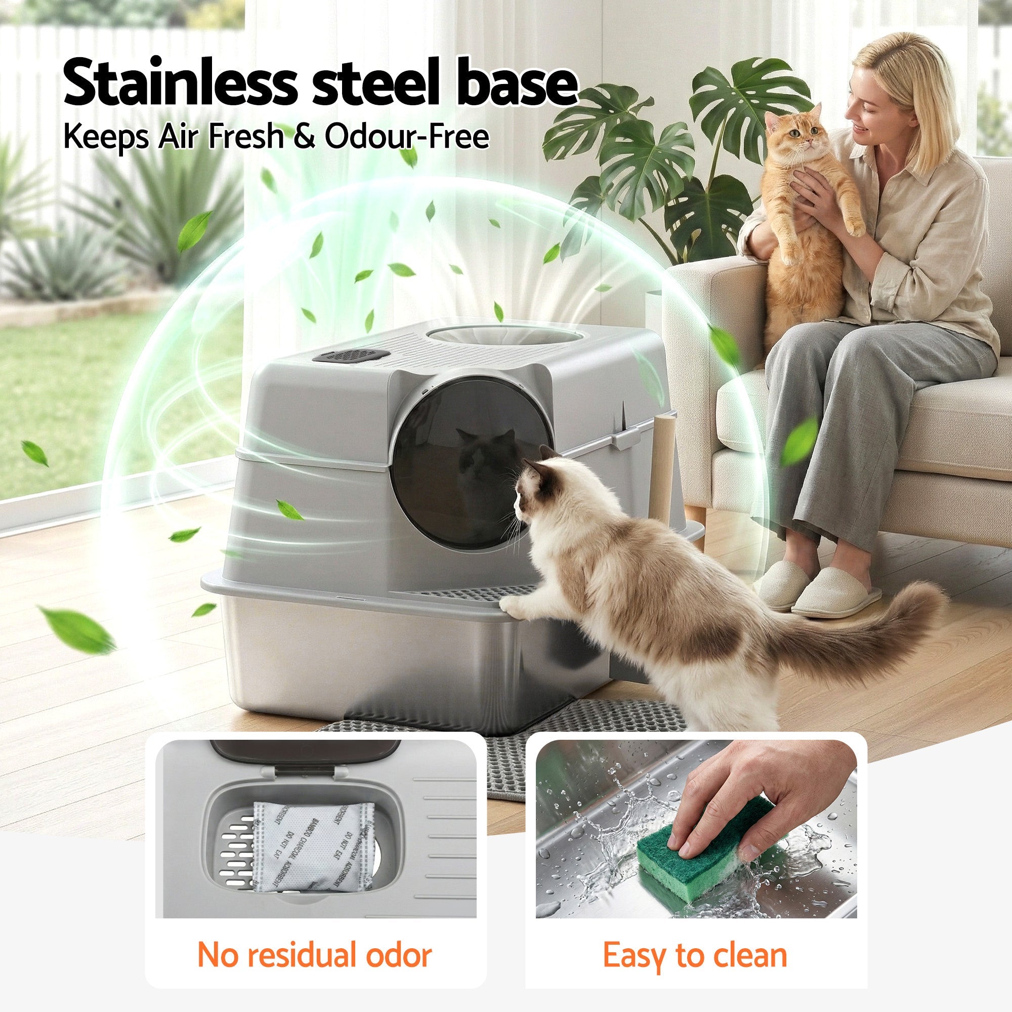 Cat Litter Box Large Stainless Steel High Sided Pet Toilet Odour Control - Pet Care > Cat Supplies > Cat Litter - Rivercity House & Home Co. (ABN 18 642 972 209) - Affordable Modern Furniture Australia