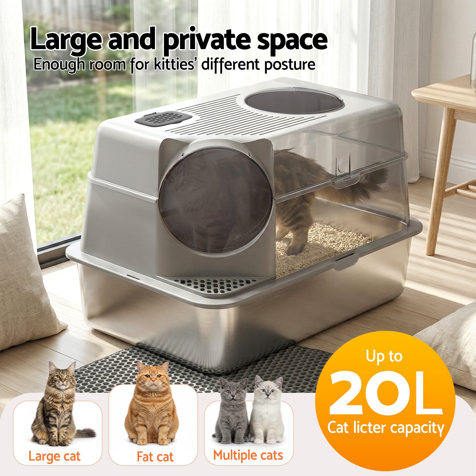 Cat Litter Box Large Stainless Steel High Sided Pet Toilet Odour Control - Pet Care > Cat Supplies > Cat Litter - Rivercity House & Home Co. (ABN 18 642 972 209) - Affordable Modern Furniture Australia
