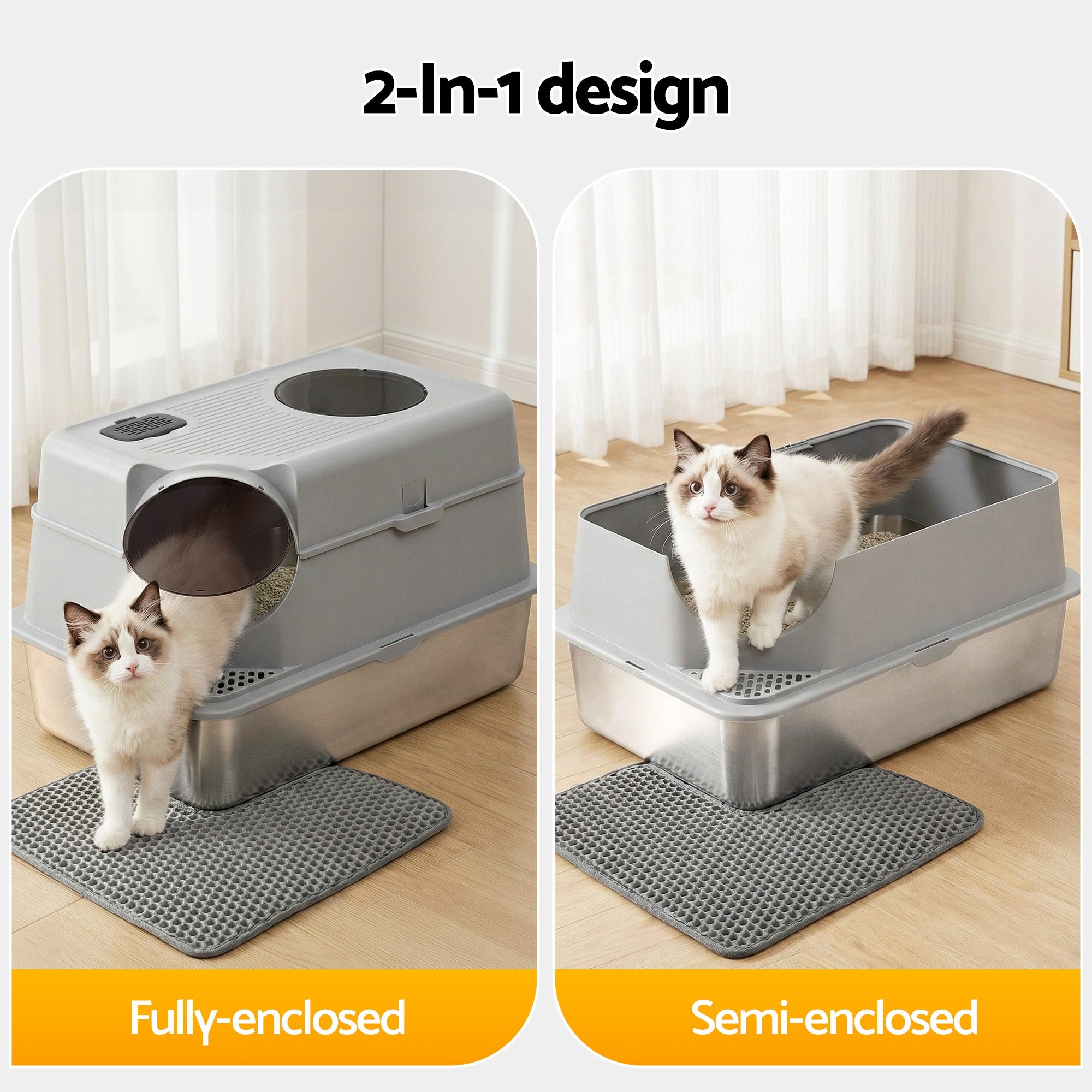 Cat Litter Box Large Stainless Steel High Sided Pet Toilet Odour Control - Pet Care > Cat Supplies > Cat Litter - Rivercity House & Home Co. (ABN 18 642 972 209) - Affordable Modern Furniture Australia
