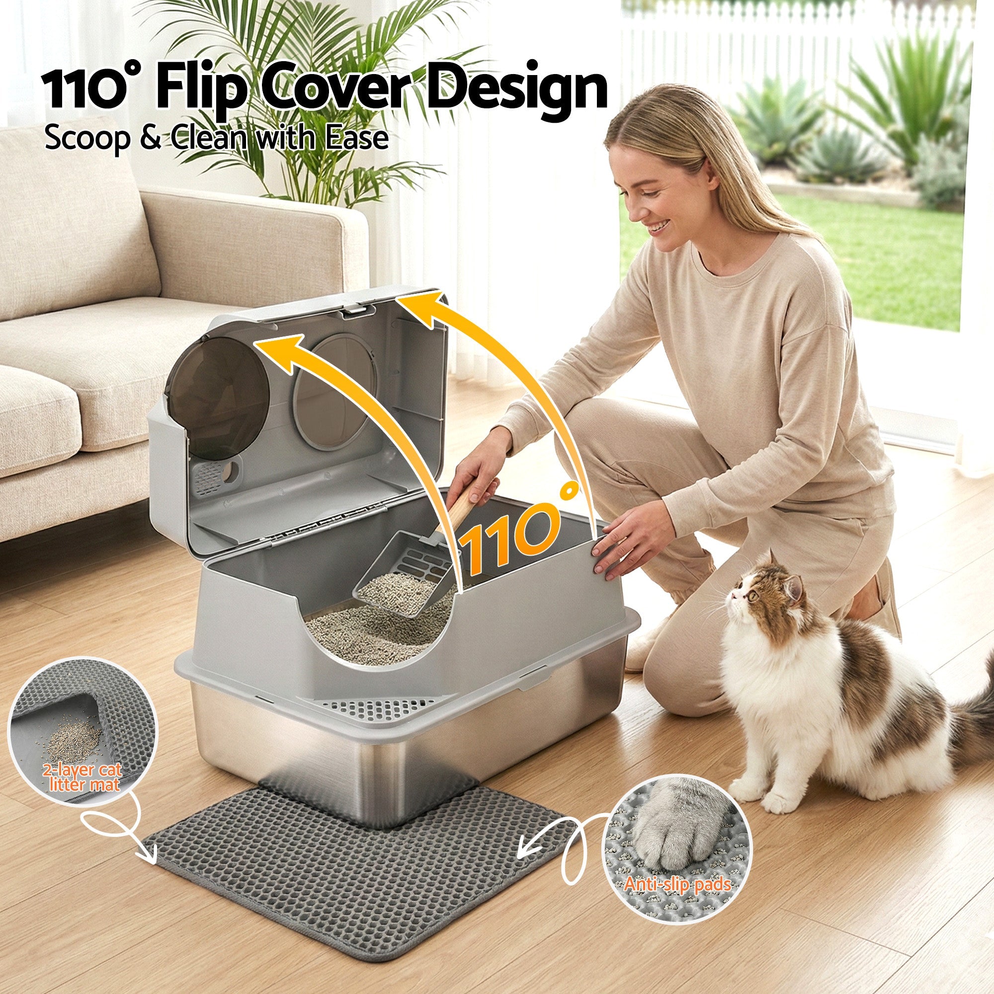 Cat Litter Box Large Stainless Steel High Sided Pet Toilet Odour Control - Pet Care > Cat Supplies > Cat Litter - Rivercity House & Home Co. (ABN 18 642 972 209) - Affordable Modern Furniture Australia