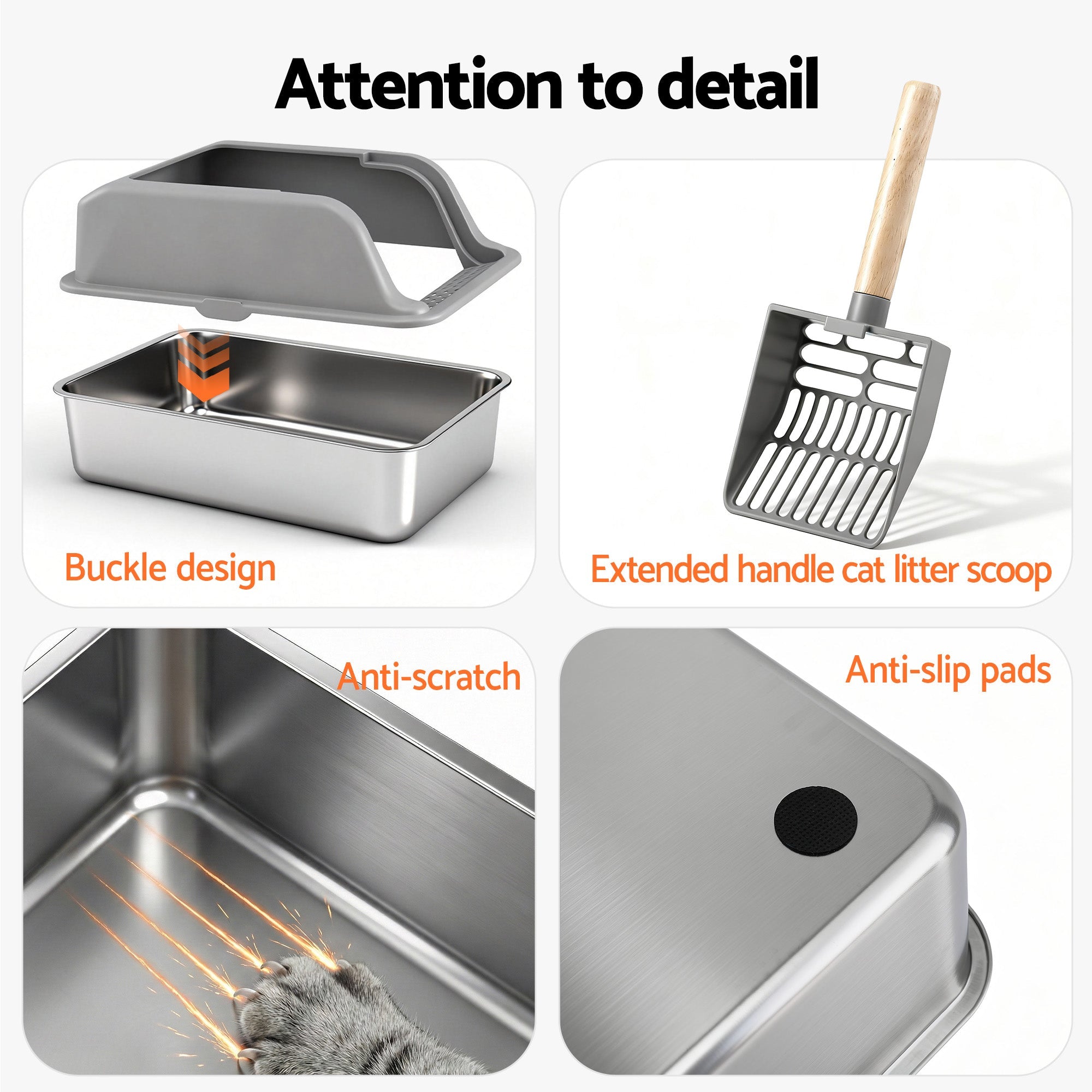 Cat Litter Box Stainless Steel Large Semi - Enclosed Pet Kitty Toilet Grey - Pet Care > Cat Supplies > Cat Litter - Rivercity House & Home Co. (ABN 18 642 972 209) - Affordable Modern Furniture Australia