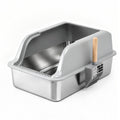 Cat Litter Box Stainless Steel Large Semi-Enclosed Pet Kitty Toilet Grey
