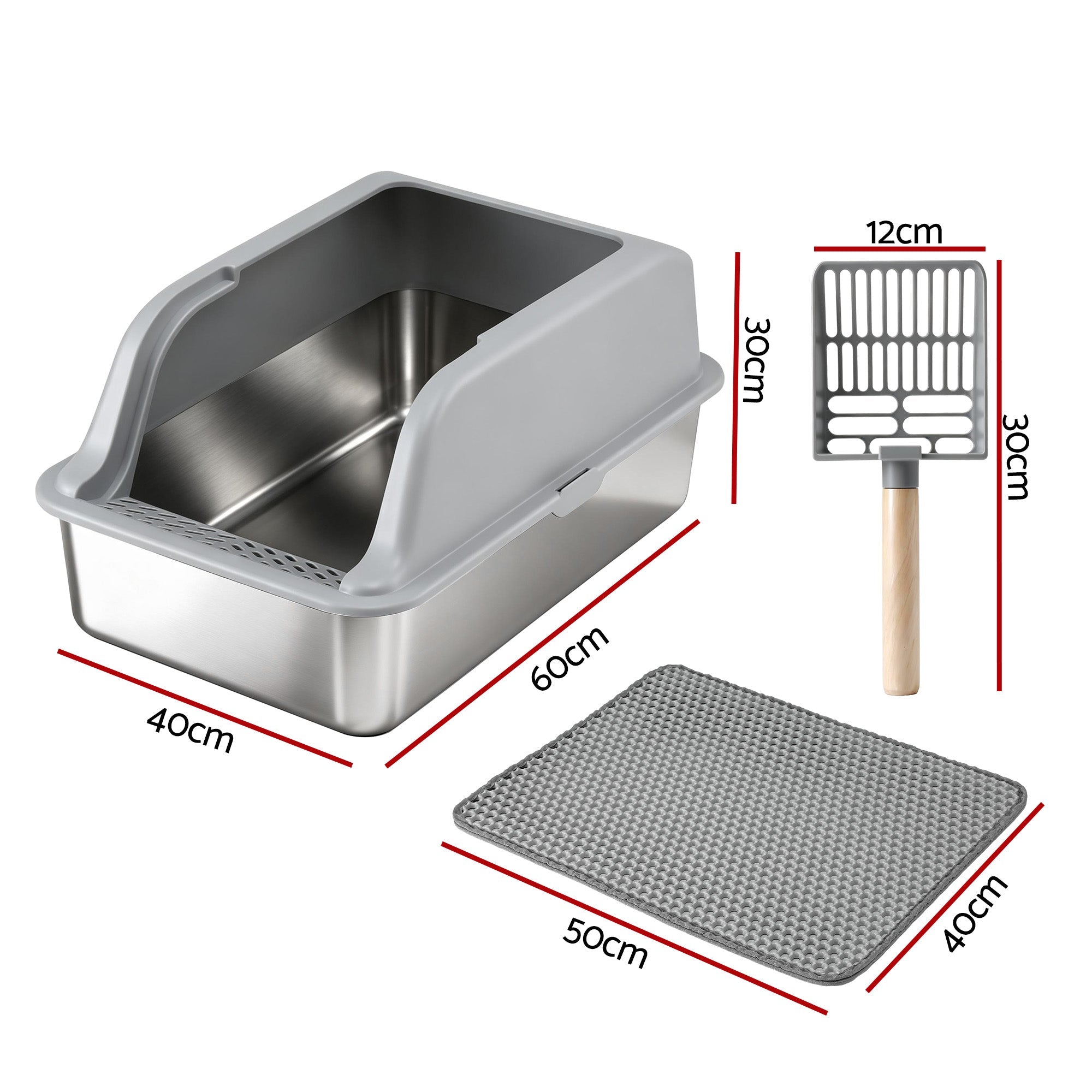 Cat Litter Box Stainless Steel Large Semi - Enclosed Pet Kitty Toilet Grey - Pet Care > Cat Supplies > Cat Litter - Rivercity House & Home Co. (ABN 18 642 972 209) - Affordable Modern Furniture Australia